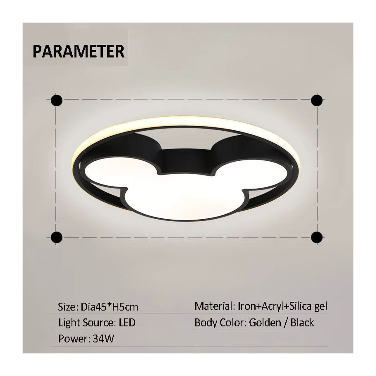 Vecli LED Deckenlampe Mickey Mouse Cartoon Design in Schwarz und Gold, 34W moderne Leuchte für Kinderzimmer und Wohnzimmer - Bild 3