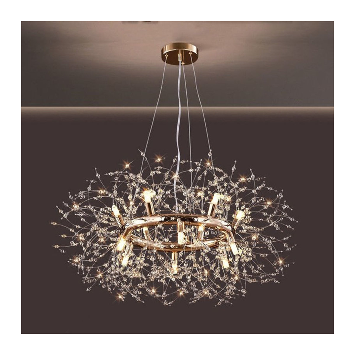Vecli LED Kronleuchter Löwenzahn Design aus Glas in Silber für Esszimmer und Wohnzimmer - Bild 1