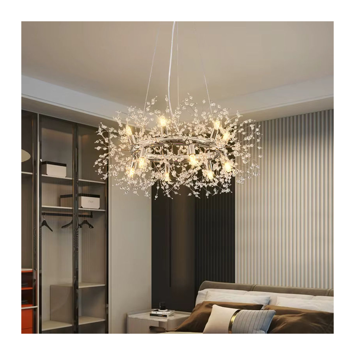 Vecli LED Kronleuchter Löwenzahn Design aus Glas in Silber für Esszimmer und Wohnzimmer - Bild 2