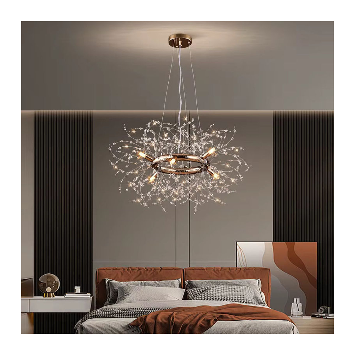 Vecli LED Kronleuchter Löwenzahn Design aus Glas in Silber für Esszimmer und Wohnzimmer - Bild 3
