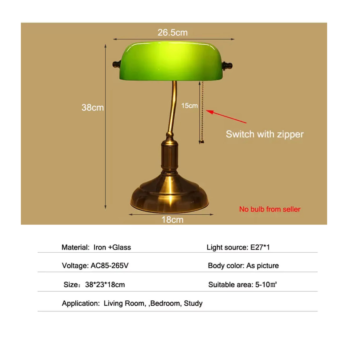 Vecli Retro Tischlampe in Bronze und Grün aus Glas für Wohnzimmer und Schlafzimmer - Bild 1