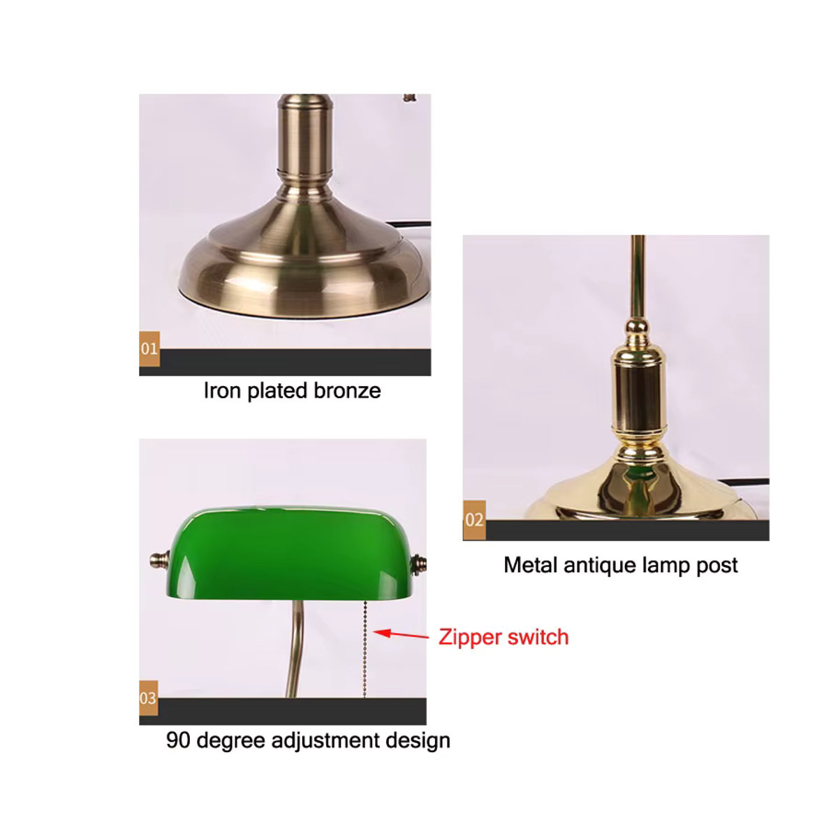 Vecli Retro Tischlampe in Bronze und Grün aus Glas für Wohnzimmer und Schlafzimmer - Bild 3