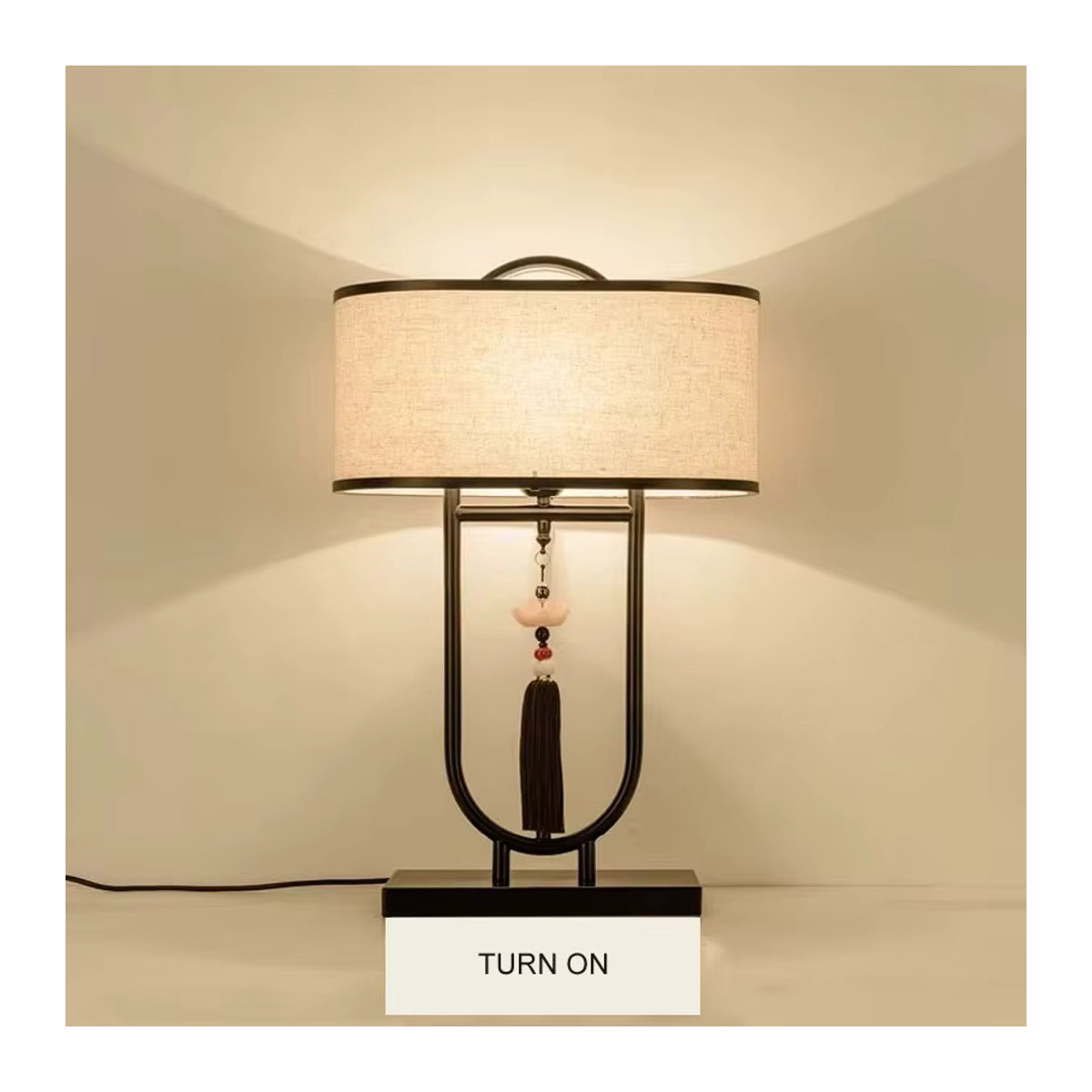 Vecli Tischlampe im modernen chinesischen Stil mit Stoffschirm in Schwarz - Bild 3