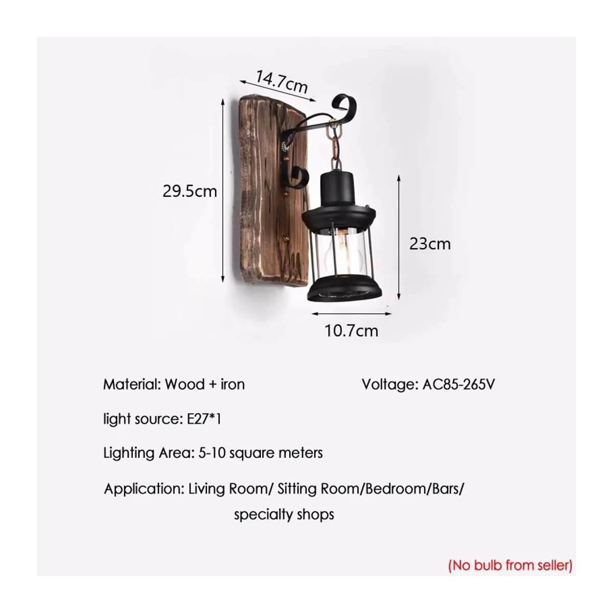 Vecli Wandlampe im Industrial Retro Design aus Holz und Glas in Braun - Bild 2