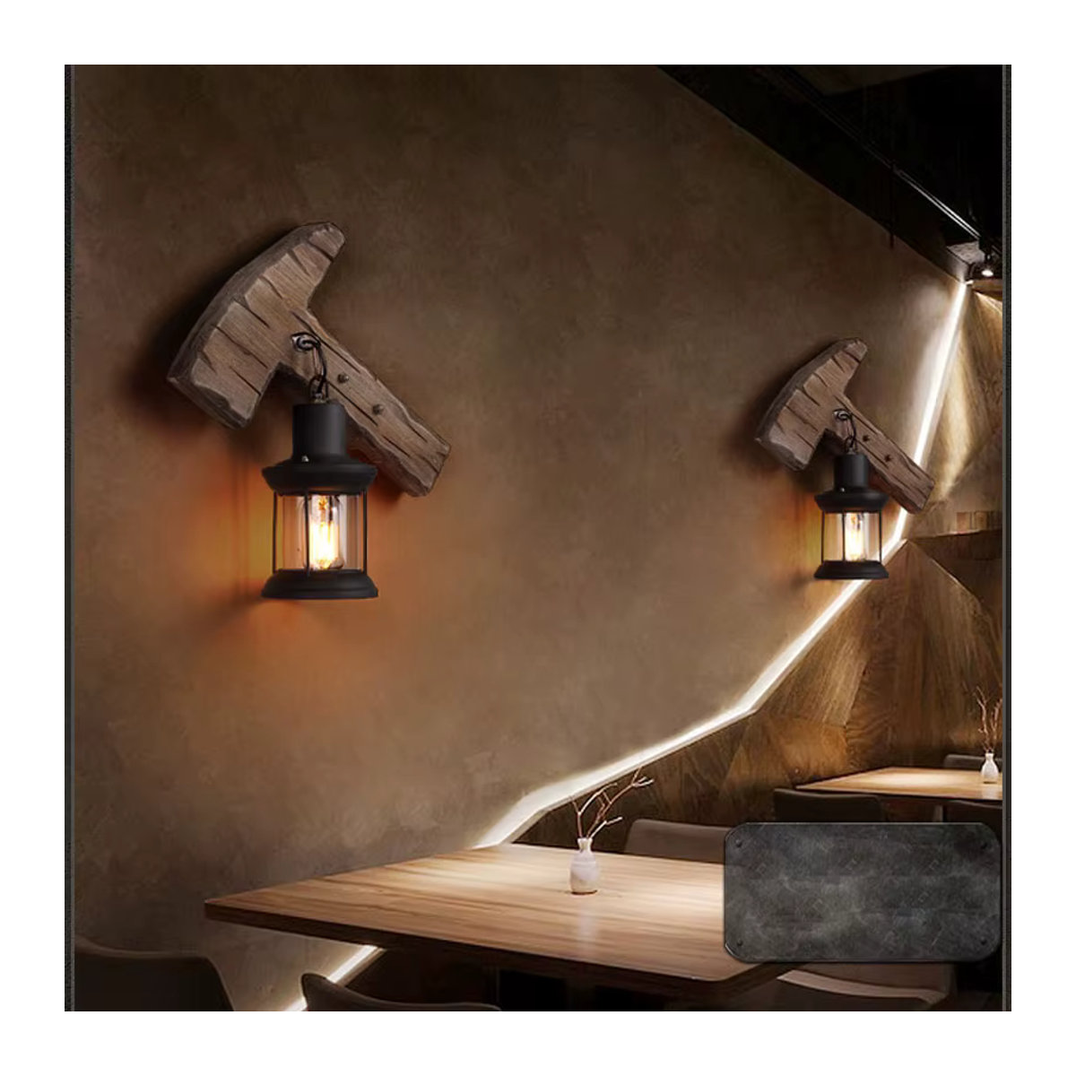 Vecli Wandlampe im Industrial Retro Design aus Holz und Glas in Braun - Bild 3