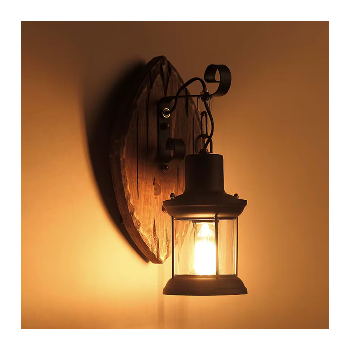 Vecli Wandlampe im Industrial Retro Design aus Holz und Glas in Braun - Bild 4