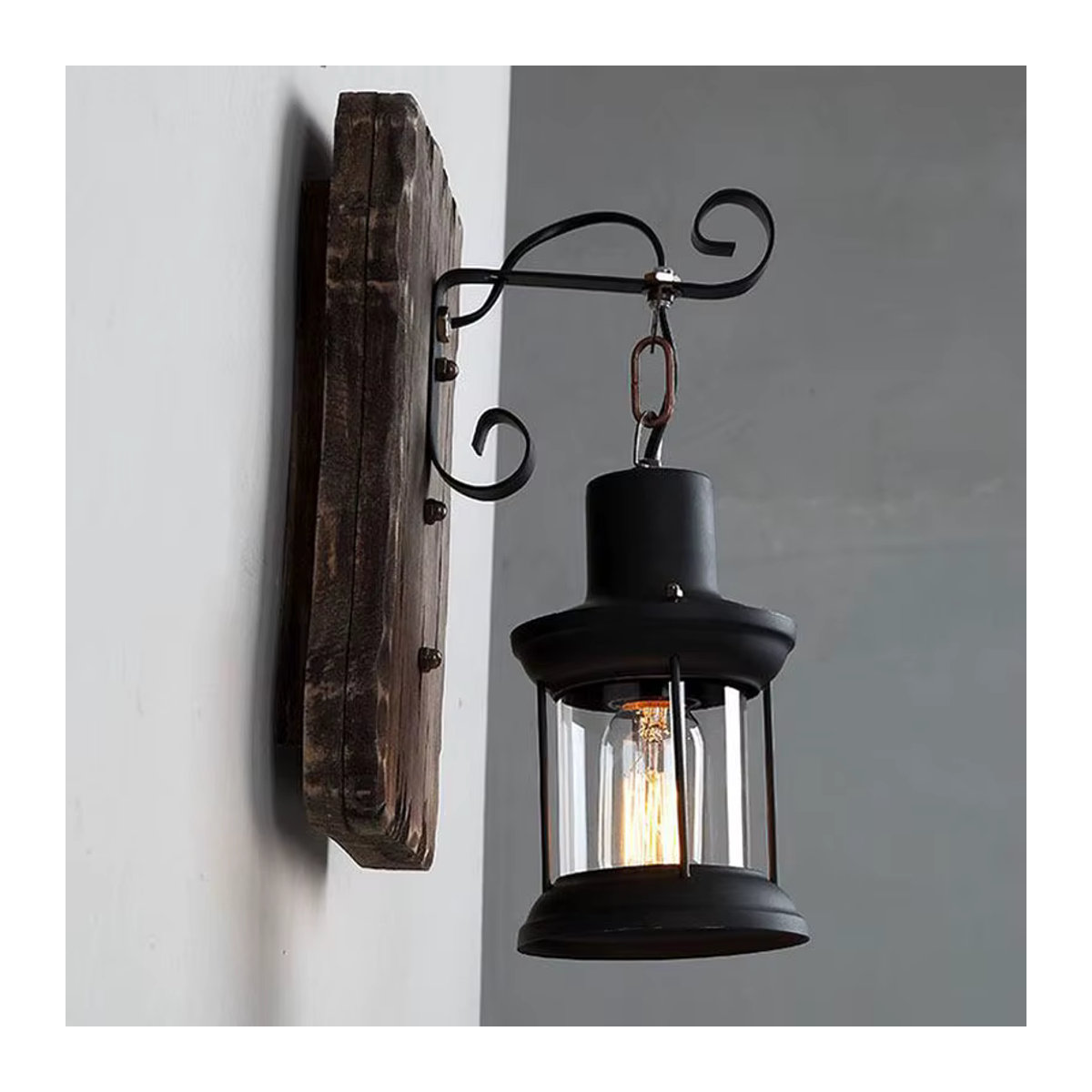 Vecli Wandlampe im Industrial Retro Design aus Holz und Glas in Braun - Bild 5