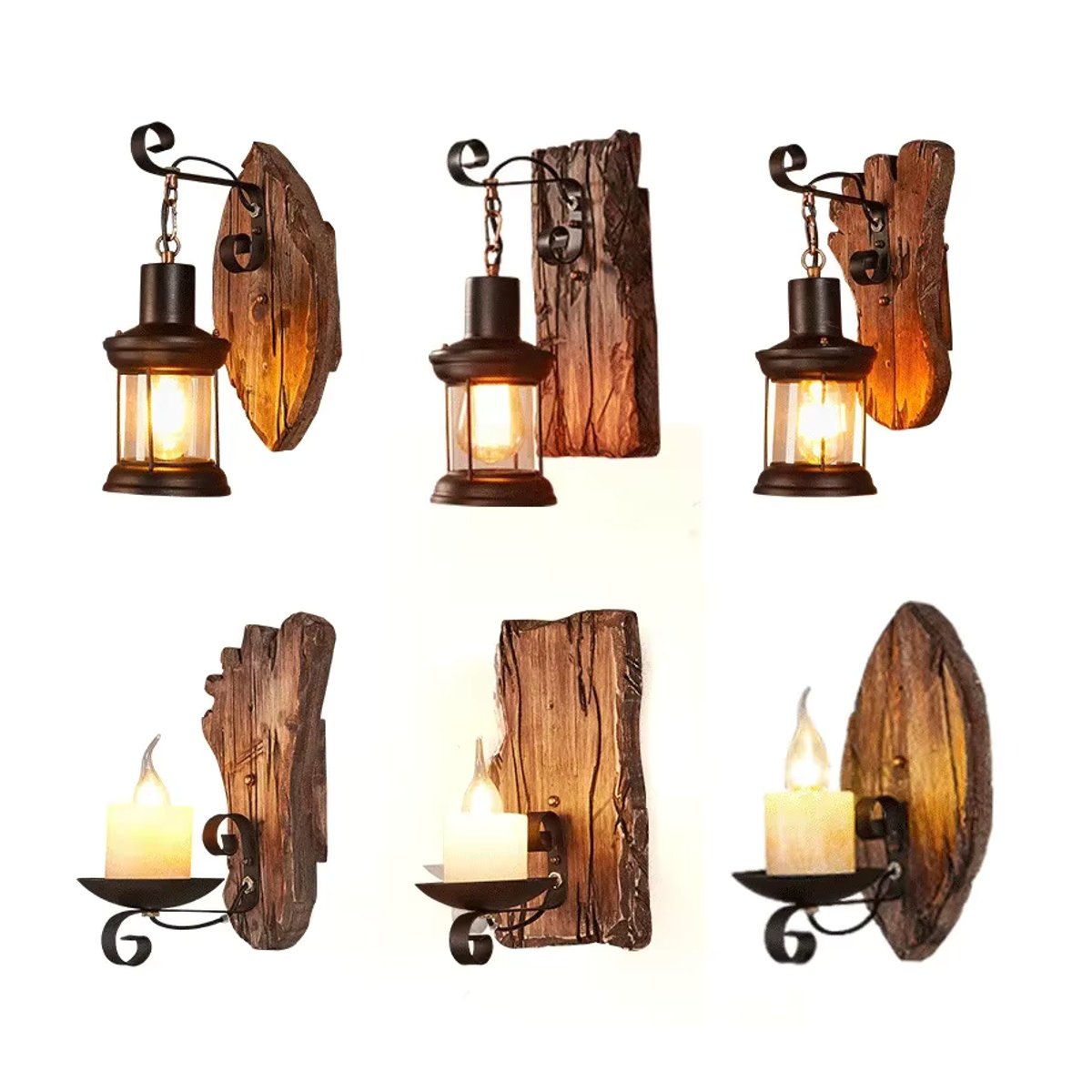 Vecli Wandlampe im Industrial Retro Design aus Holz und Glas in Braun - Bild 6
