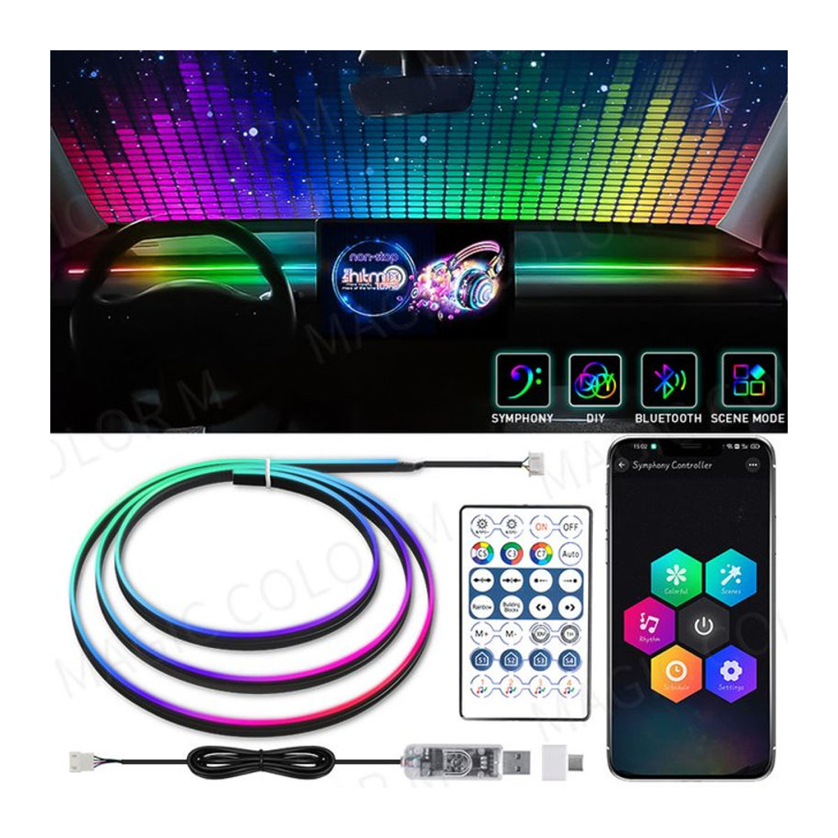 Vegetting LED RGB Symphonie Atmosphäre Lampe für Tesla Modell 3 Y S X, Bunt, Länge: 140 cm - Bild 1