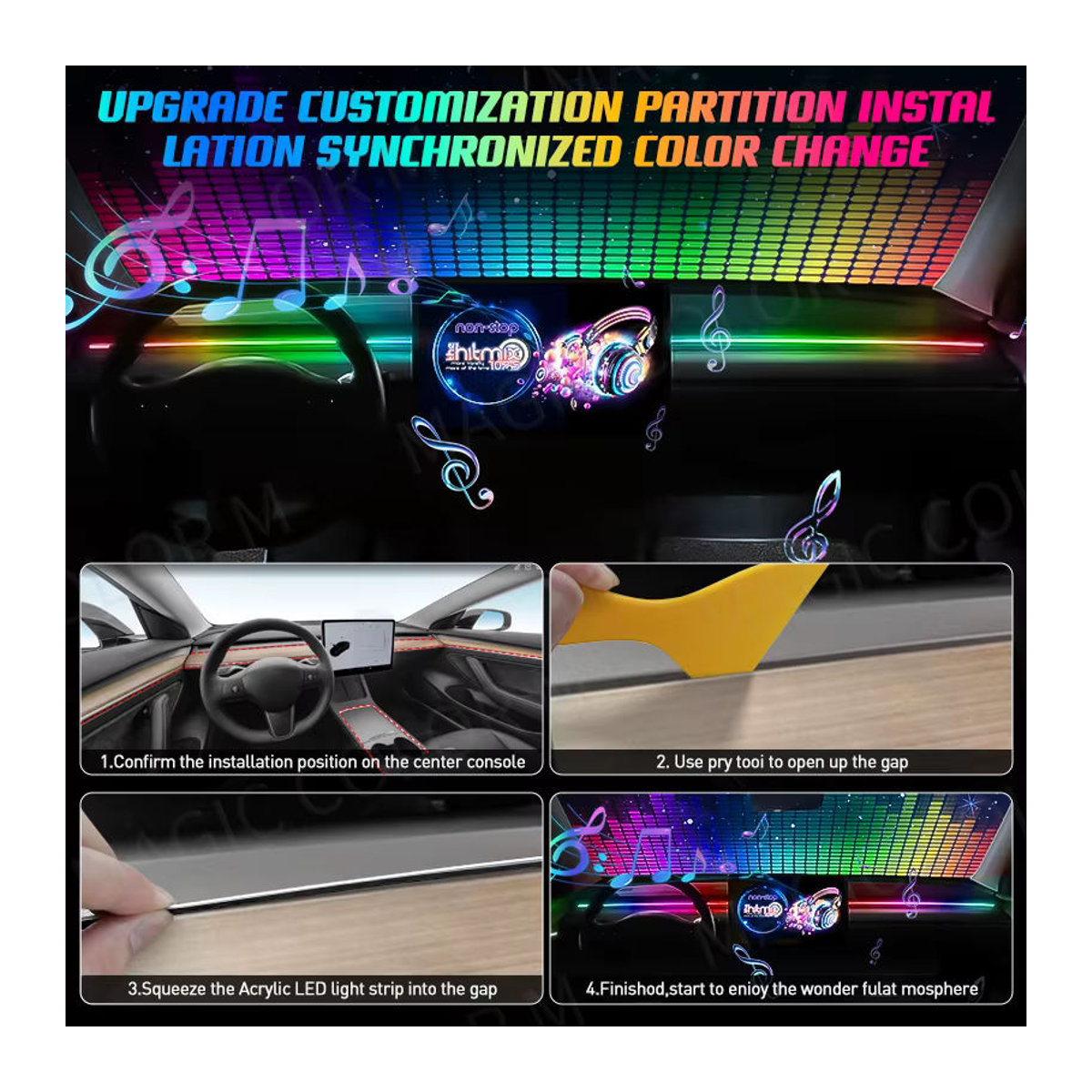 Vegetting LED RGB Symphonie Atmosphäre Lampe für Tesla Modell 3 Y S X, Bunt, Länge: 140 cm - Bild 4