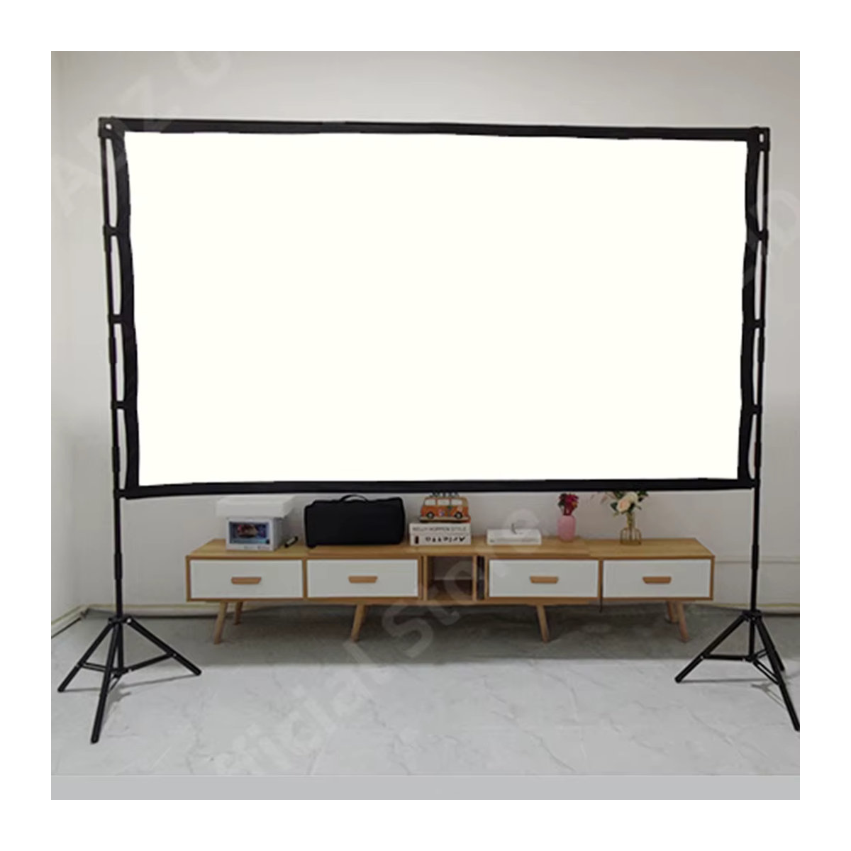 Veidadz Projektionsleinwand mit Ständer, 120 Zoll, weißes Gittergewebe mit Anti-Light-Effekt und 160 Grad Betrachtungswinkel, freistehend für Innen und Außen - Bild 4