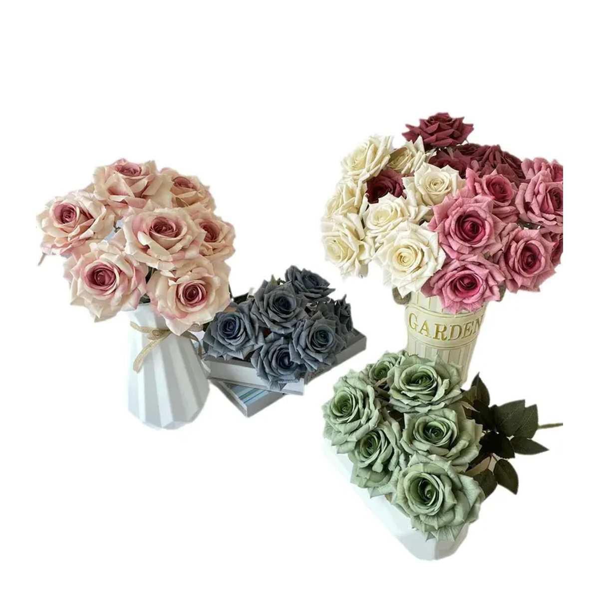 Velishy Künstliche Rosen als Blumenstrauß in Mehrfarbig, 7 Stiele, Höhe: 41 cm - Bild 3