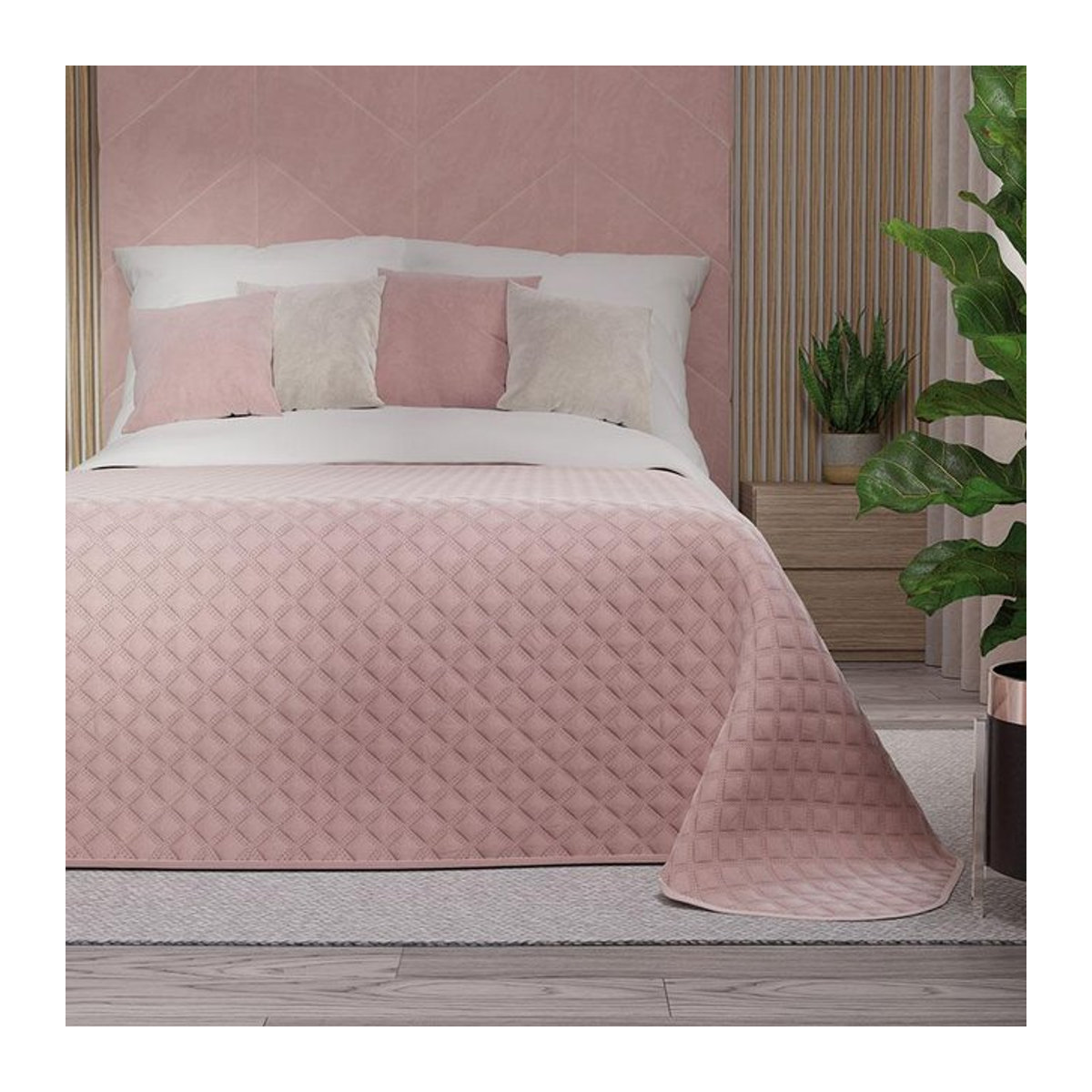 VELVI gesteppte Tagesdecke in Puderrosa, B x L: 170 x 210 cm - Bild 1