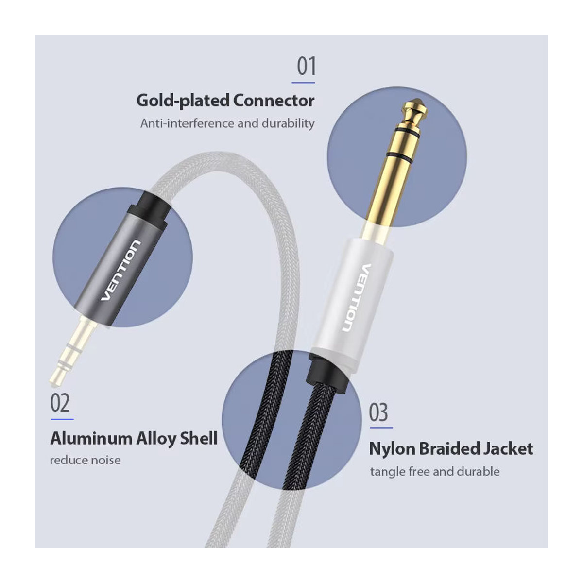 Vention Aux-Kabel 3,5 mm auf 6,35 mm Adapter Stecker auf Stecker in Schwarz - Bild 4