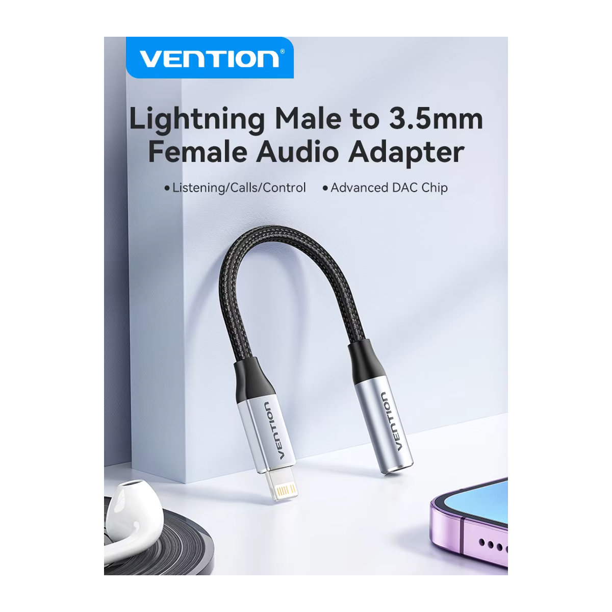 Vention Lightning auf 3,5mm Klinke Audio-Adapter für iPhone in Grau - Bild 6