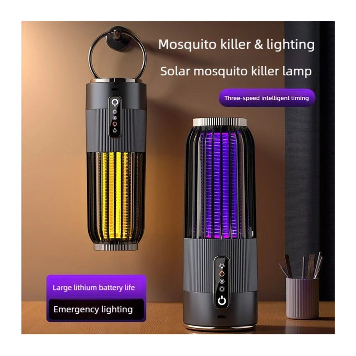 VENUSWING 2-in-1 Insektenschutz-Köderlampe mit USB-Wiederaufladung und Solarbetrieb, tragbare elektrische Mückenvernichtungslampe mit Timer für Outdoor und Camping - Bild 1