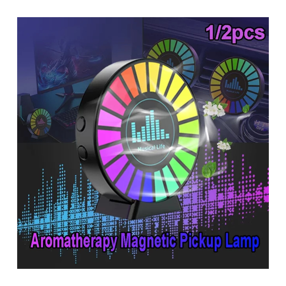 VENUSWING Aromatherapie-Magnet-Luftfrischer mit RGB-Licht, rund, mehrfarbig - Bild 1