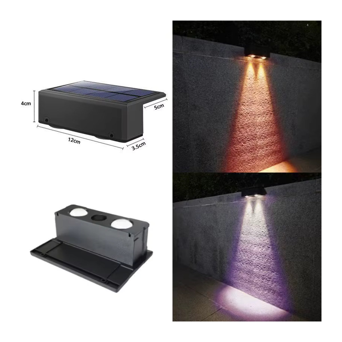 VENUSWING Drahtlose LED-Solar-Wandleuchte in Schwarz, IP65 wasserdicht, moderne quadratische Außenleuchte für Garten, Treppe und Zaun - Bild 2