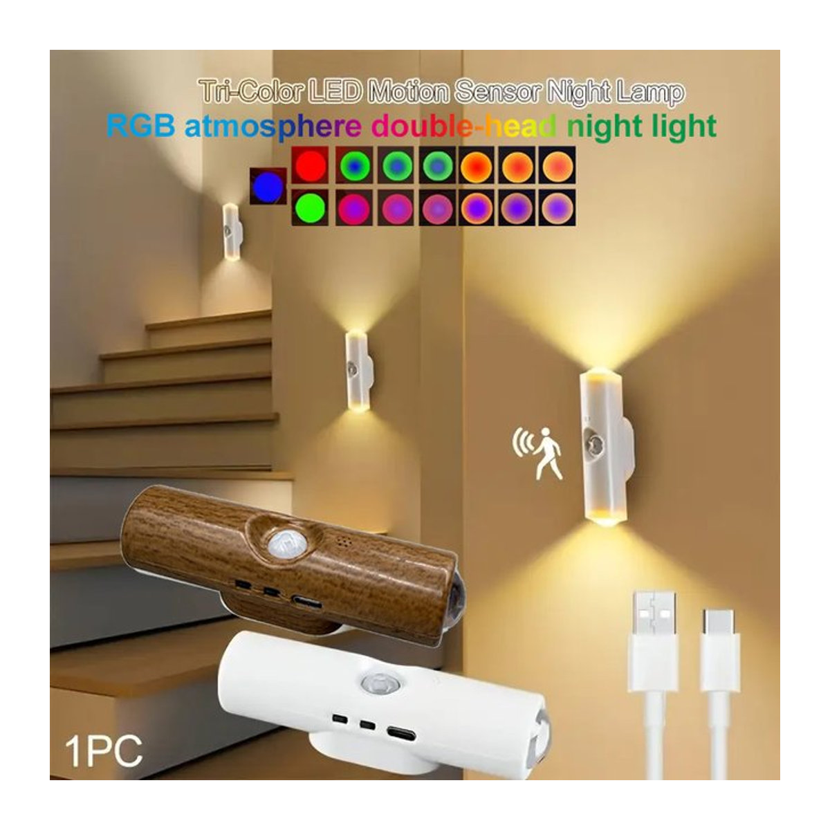 VENUSWING LED-Nachtlicht mit Bewegungssensor und RGB-Farbverlauf, dimmbares magnetisches Umgebungslicht für Treppen, Schreibtisch und Kleiderschrank, minimalistisches Design - Bild 1
