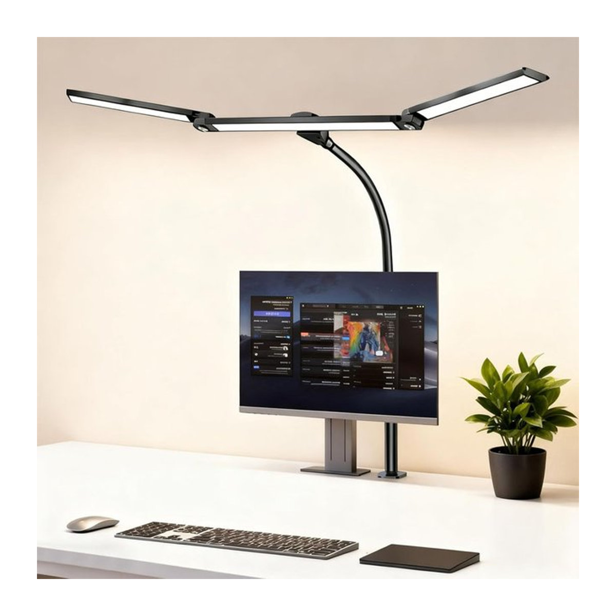 VENUSWING LED-Schreibtischlampe in Schwarz, dimmbare und augenschonende Tischleuchte mit Schwanenhals und Klemme für dein Heimbüro - Bild 1