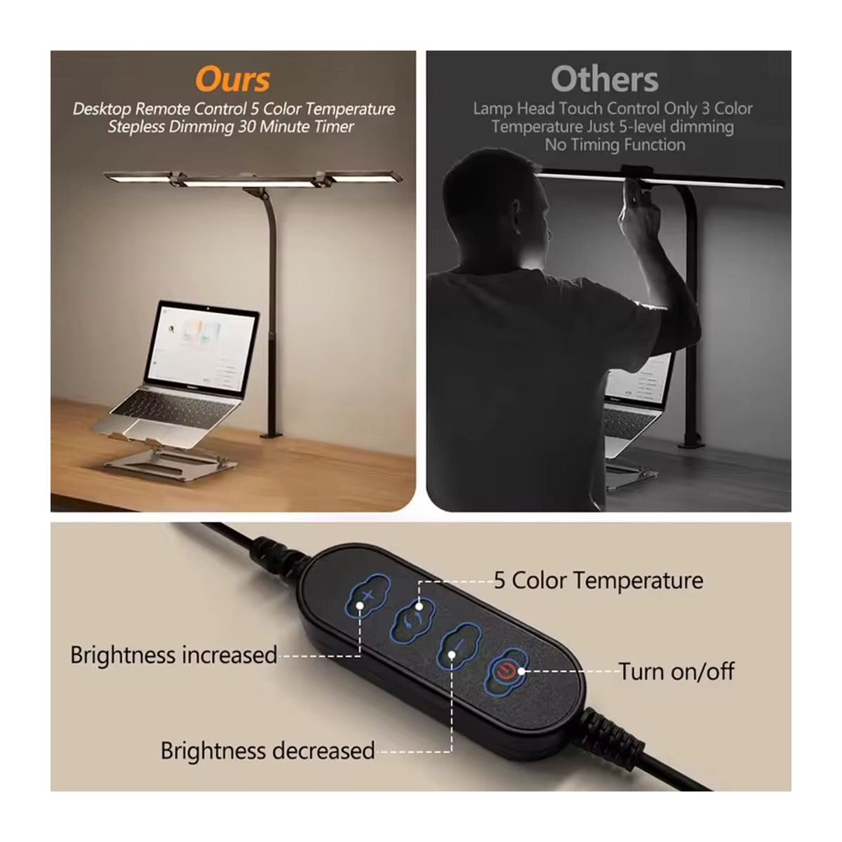 VENUSWING LED-Schreibtischlampe in Schwarz, dimmbare und augenschonende Tischleuchte mit Schwanenhals und Klemme für dein Heimbüro - Bild 2