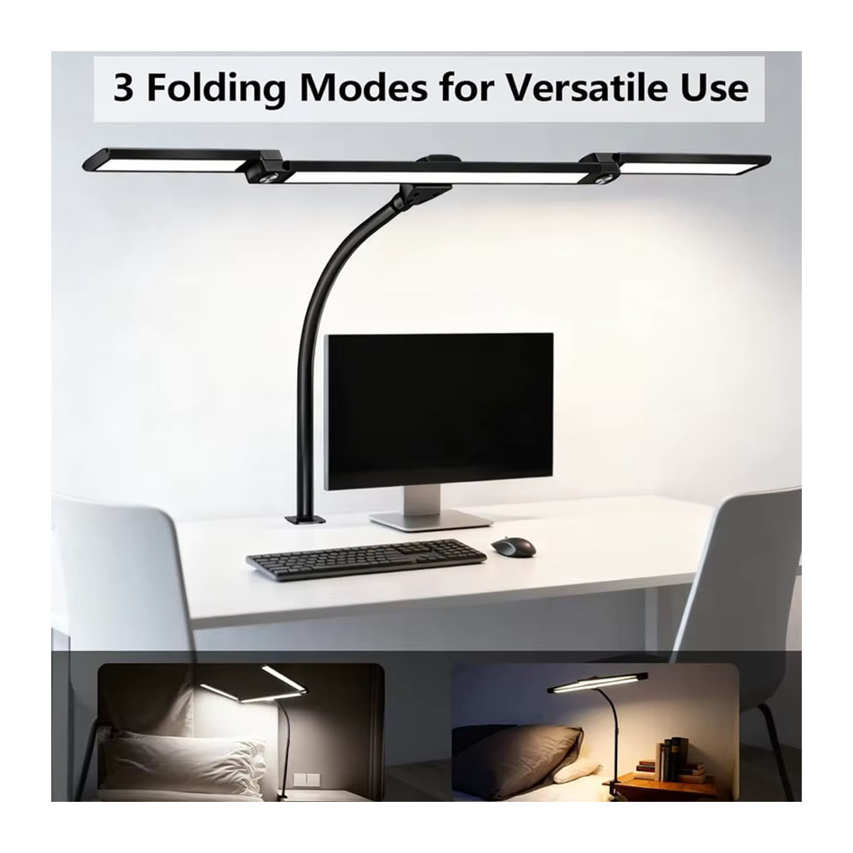 VENUSWING LED-Schreibtischlampe in Schwarz, dimmbare und augenschonende Tischleuchte mit Schwanenhals und Klemme für dein Heimbüro - Bild 4