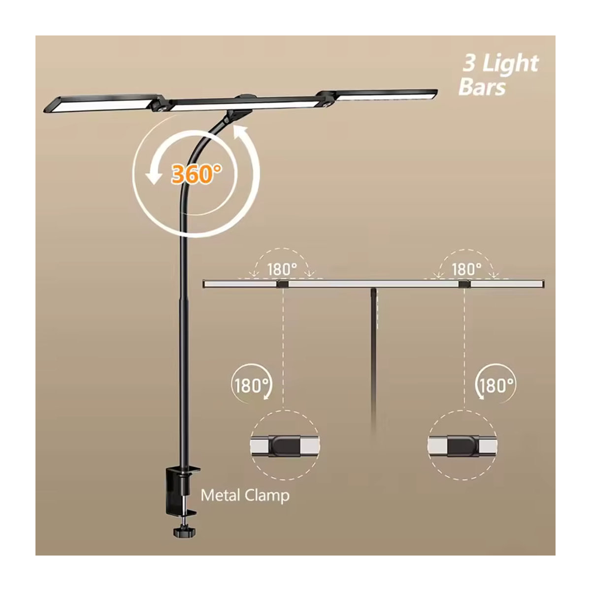 VENUSWING LED-Schreibtischlampe in Schwarz, dimmbare und augenschonende Tischleuchte mit Schwanenhals und Klemme für dein Heimbüro - Bild 6