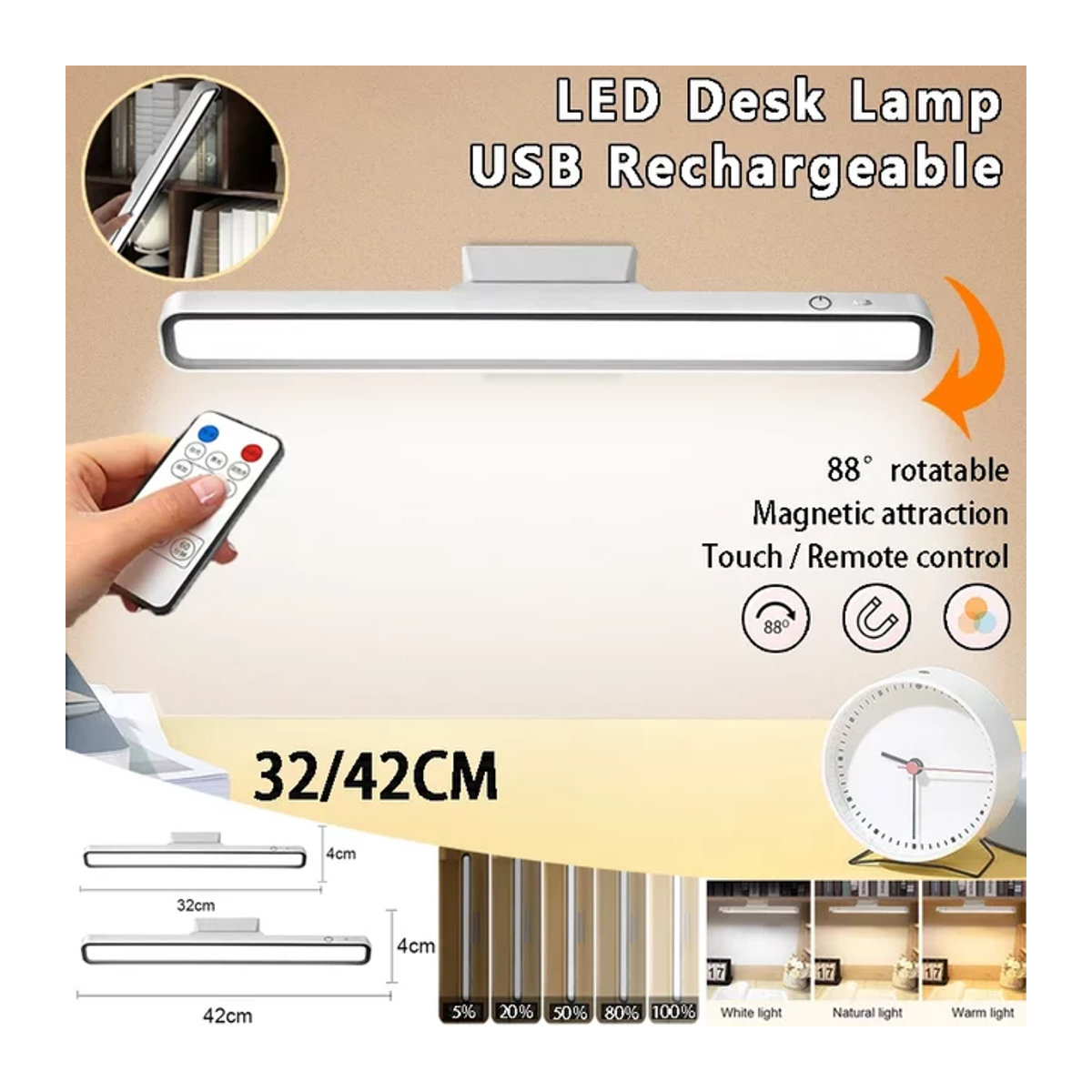 VENUSWING LED-Schreibtischlampe in Weiß, wiederaufladbare magnetische Tischlampe mit Fernbedienung und stufenlosem Dimmen, minimalistisches Nachtlicht zum Aufhängen für Schlafzimmer und Schrank - Bild 1