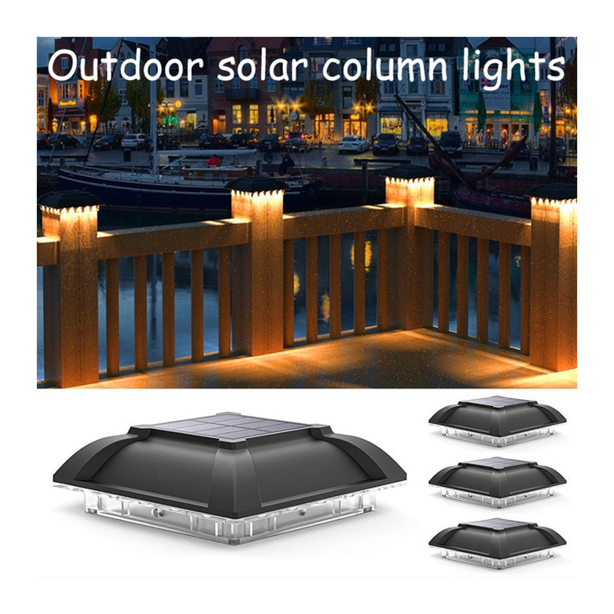 VENUSWING LED Solar-Pollerleuchte Schwarz Modern IP65 Wasserdicht für den Außenbereich - Bild 1