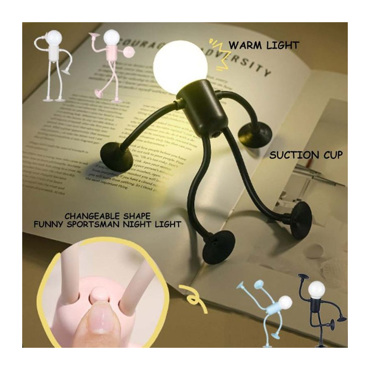 VENUSWING Minimalistische Sportler-Nachtlicht Schreibtischlampe in Schwarz mit veränderbarer Form und Vakuumadsorption - Bild 1