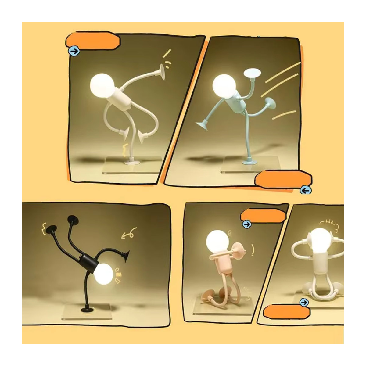 VENUSWING Minimalistische Sportler-Nachtlicht Schreibtischlampe in Schwarz mit veränderbarer Form und Vakuumadsorption - Bild 2