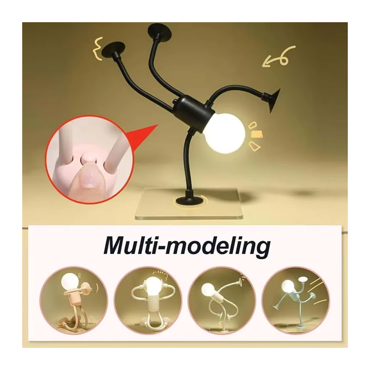 VENUSWING Minimalistische Sportler-Nachtlicht Schreibtischlampe in Schwarz mit veränderbarer Form und Vakuumadsorption - Bild 4