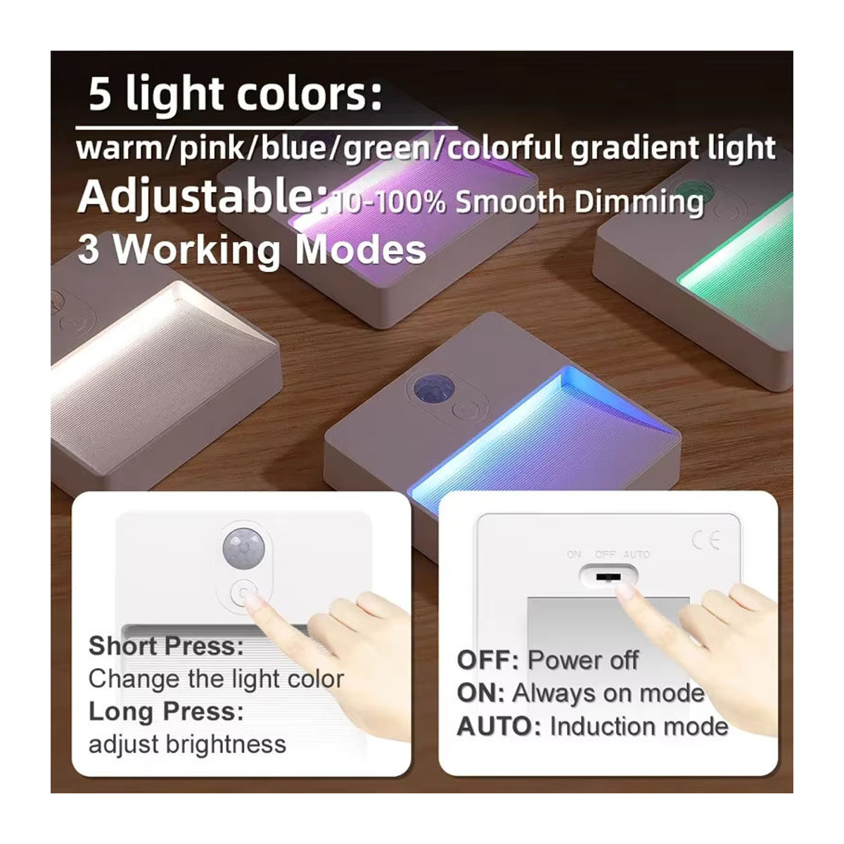 VENUSWING RGB Nachtlicht mit Bewegungssensor, USB wiederaufladbare dimmbare LED-Beleuchtung mit Farbwechsel für Schrank, Schlafzimmer und Küche, minimalistisches Design - Bild 2