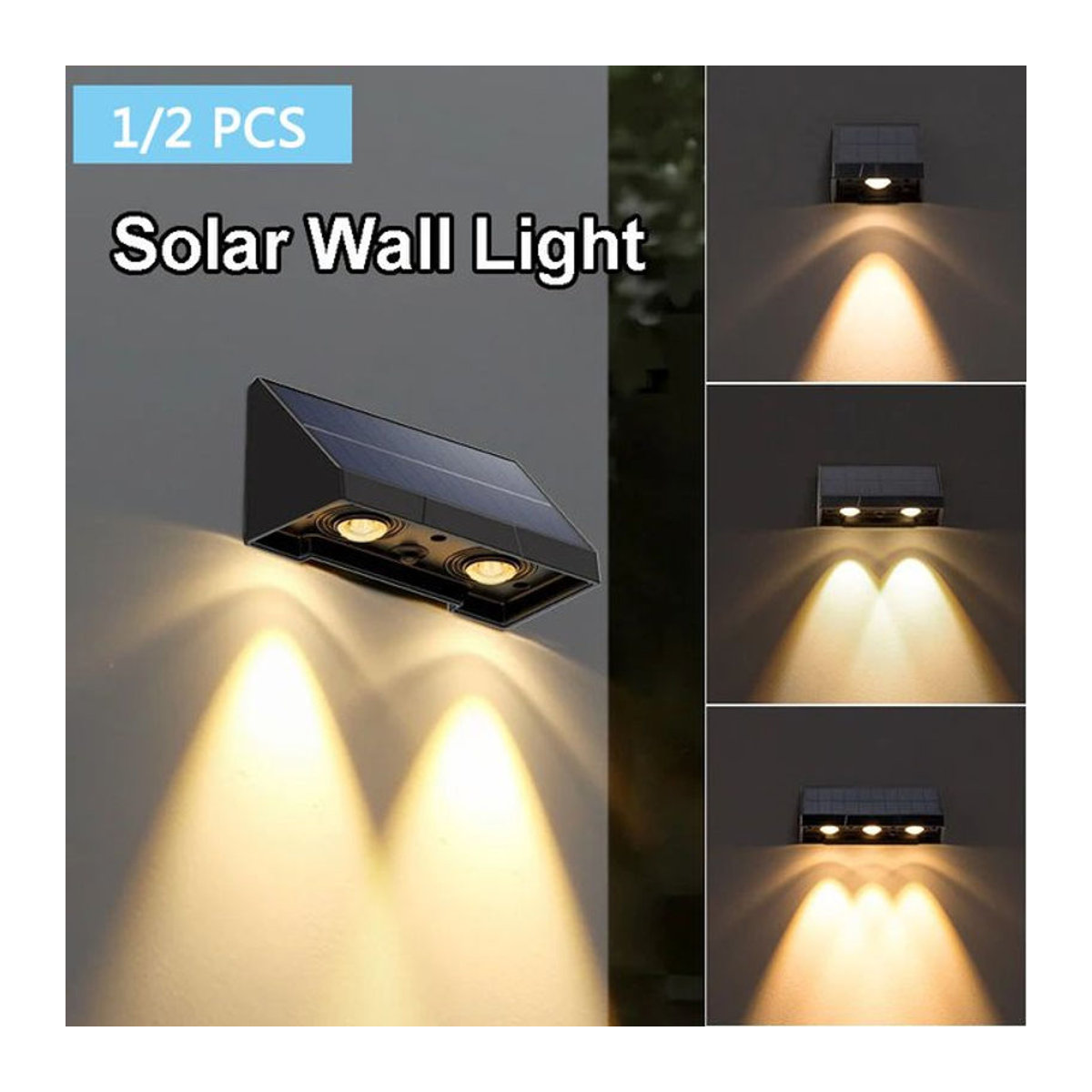 VENUSWING Solar Wandleuchte Schwarz IP54 Wasserdichte LED Außenbeleuchtung für Garten und Balkon - Bild 1