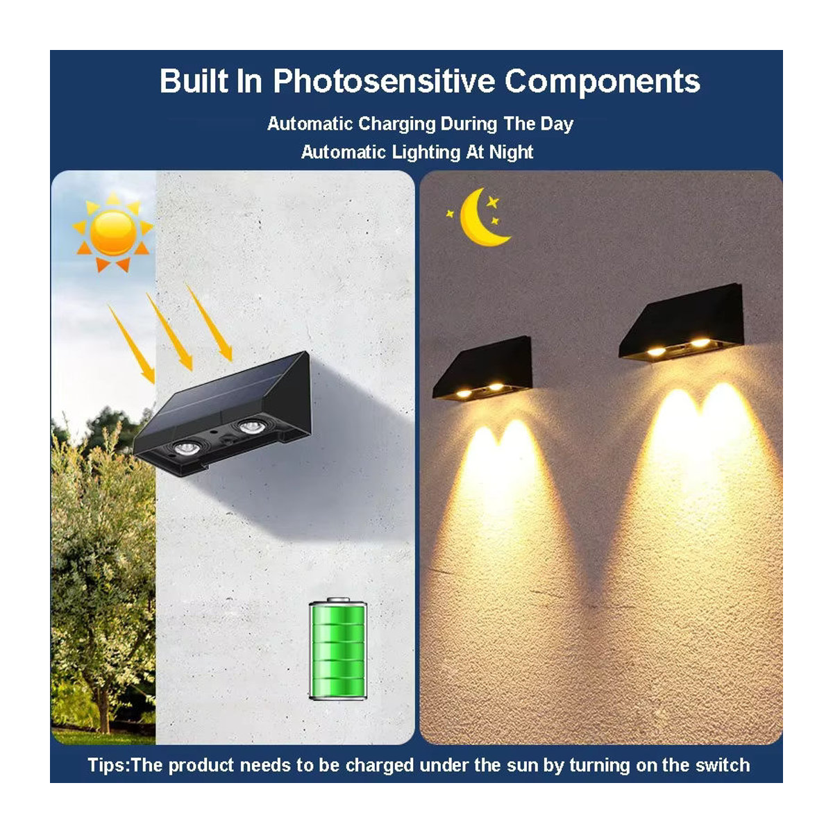 VENUSWING Solar Wandleuchte Schwarz IP54 Wasserdichte LED Außenbeleuchtung für Garten und Balkon - Bild 3