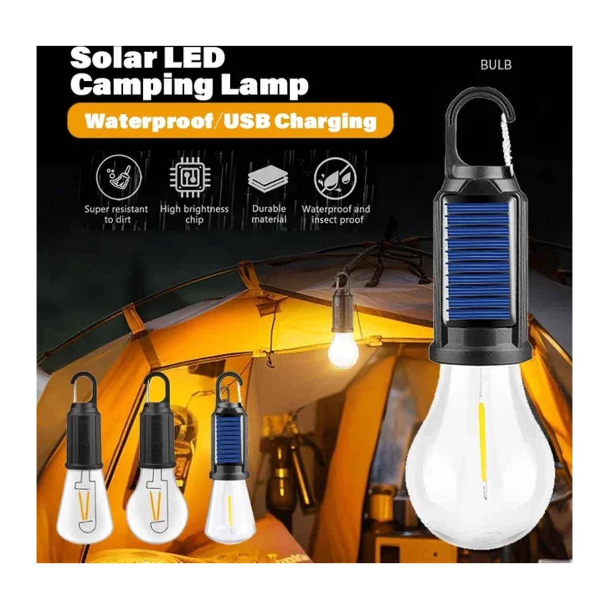 VENUSWING Solarbetriebene LED-Lampe für den Außenbereich mit USB-Aufladung, wasserfeste tragbare Camping-Leuchte - Bild 1