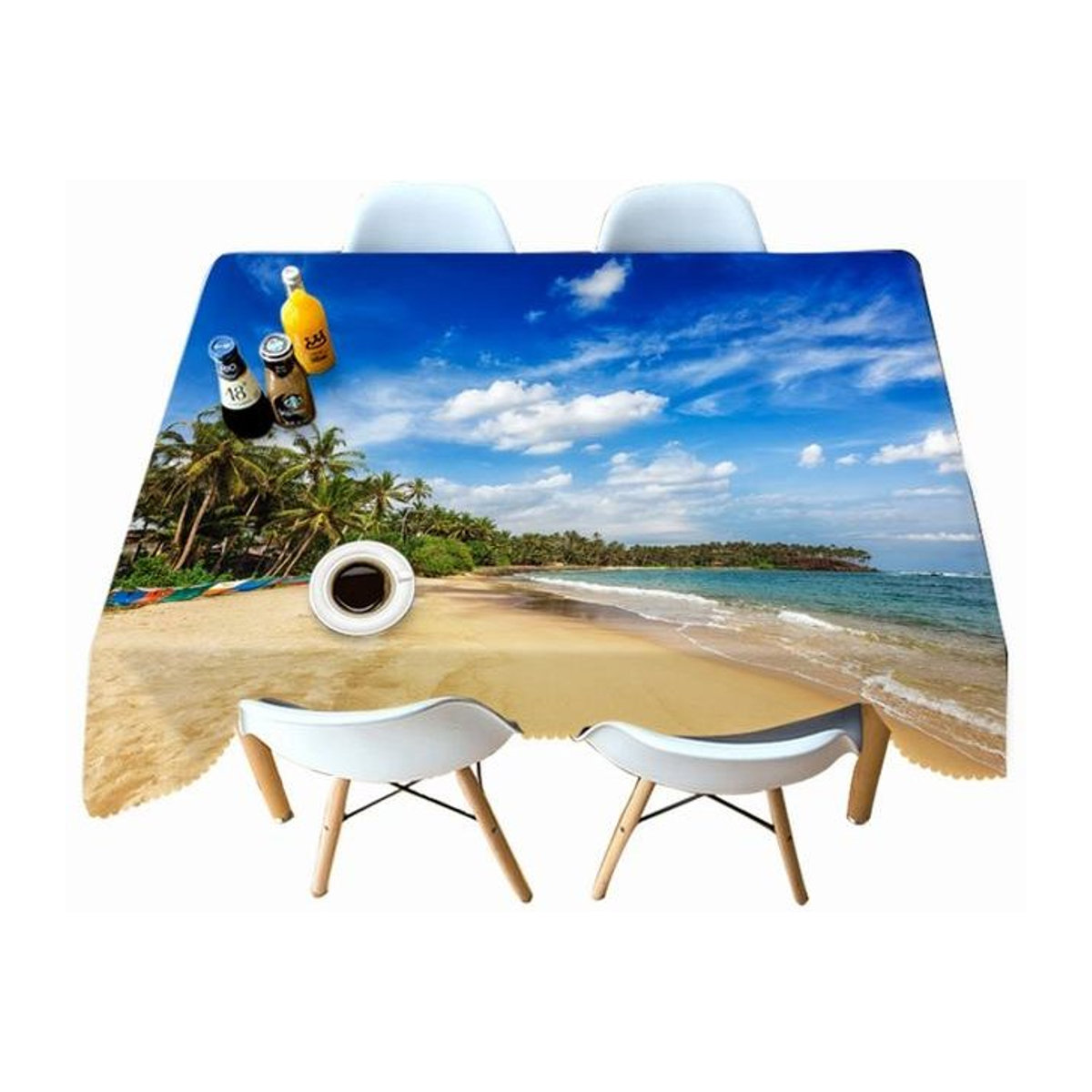 Verdickte Baumwoll-Tischdecke mit Sonnenuntergang und Meereslandschaft Muster, Insel und Kokospalmen, B/T: 40 x 40 cm - Bild 1