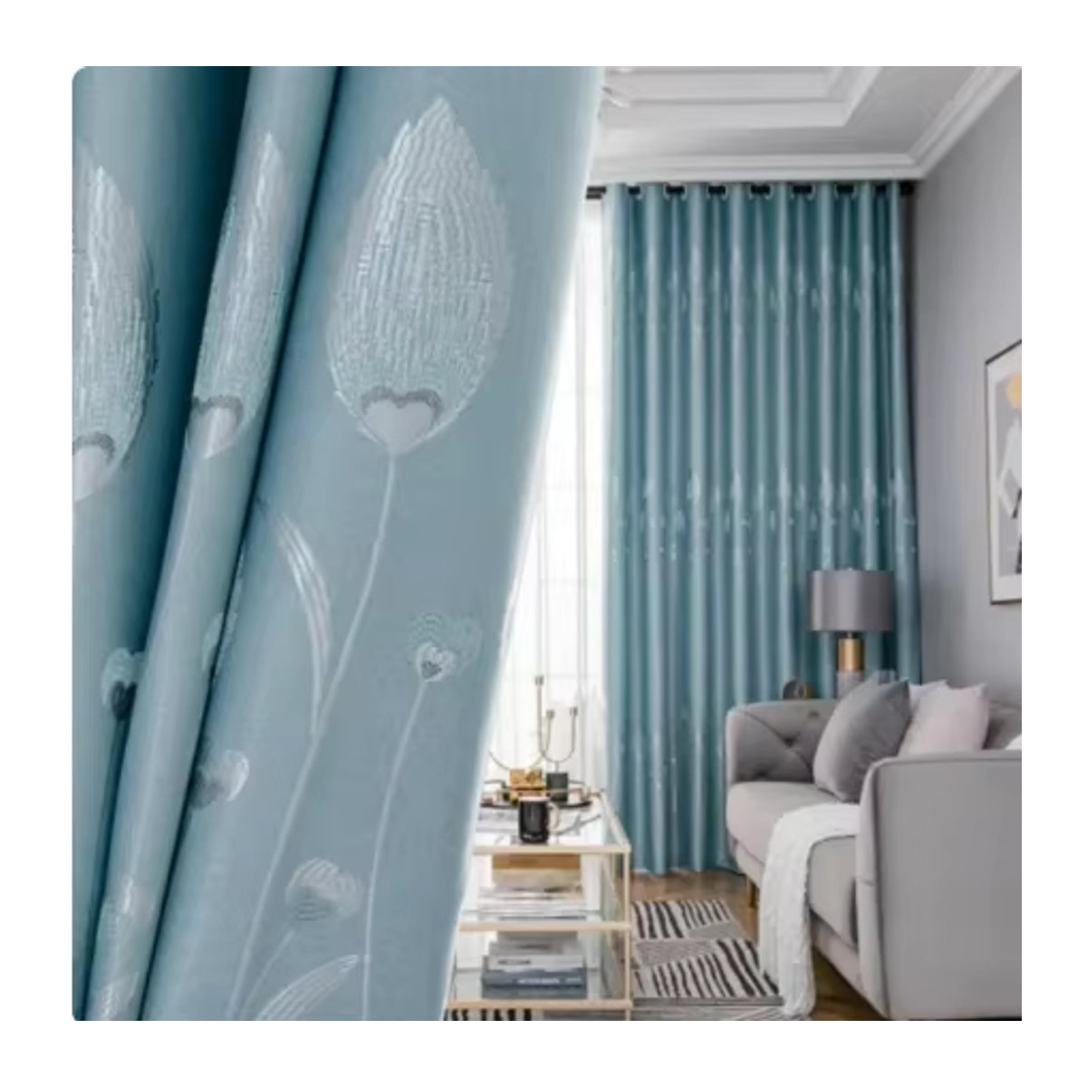 Verdickte Vorhänge mit Wärmedämmung und Vollschattierung in Blau für dein Wohnzimmer - Bild 2