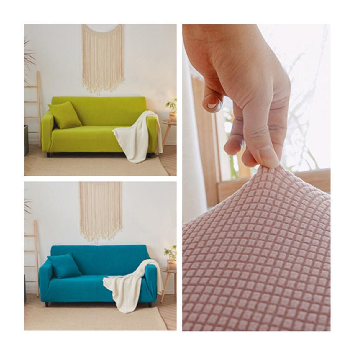 Verdickter Sofabezug für Herbst und Winter von A Family Of Home Textiles in Weinrot, elastische Ecksofa Schutzhülle mit Karomuster für 1-Sitzer, Breite: 90-140 cm - Bild 1