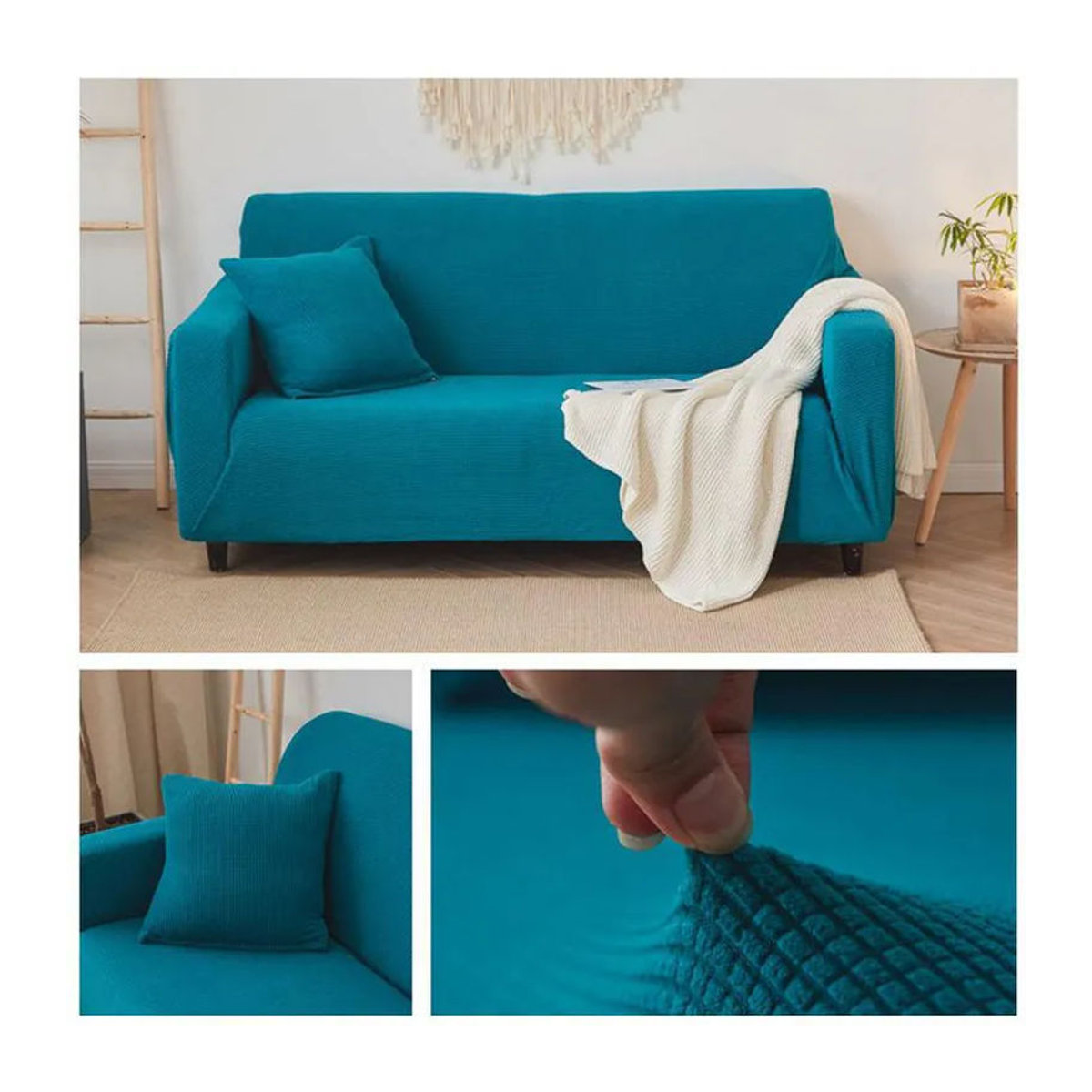 Verdickter Sofabezug für Herbst und Winter von A Family Of Home Textiles in Weinrot, elastische Ecksofa Schutzhülle mit Karomuster für 1-Sitzer, Breite: 90-140 cm - Bild 2