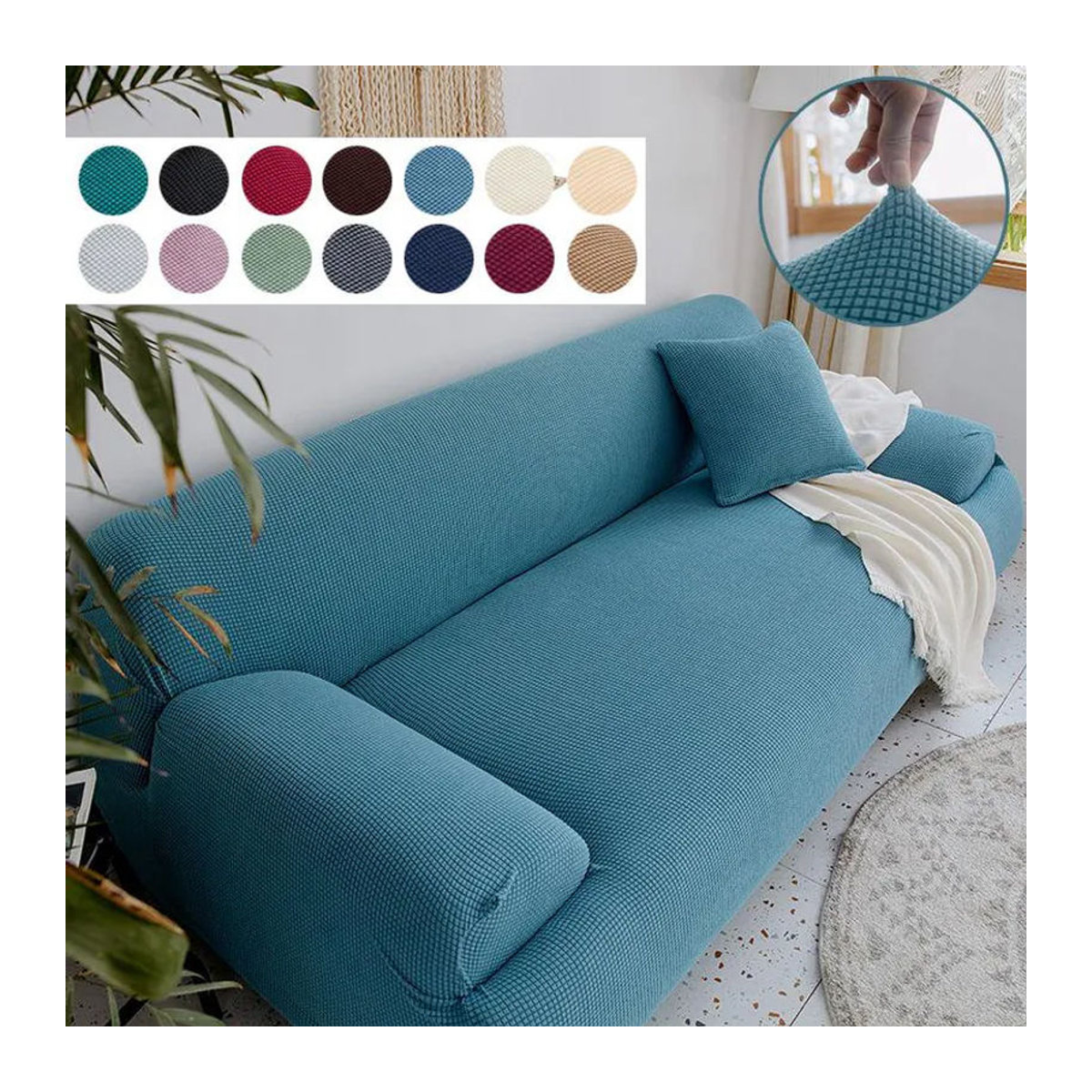 Verdickter Sofabezug für Herbst und Winter von A Family Of Home Textiles in Weinrot, elastische Ecksofa Schutzhülle mit Karomuster für 1-Sitzer, Breite: 90-140 cm - Bild 3