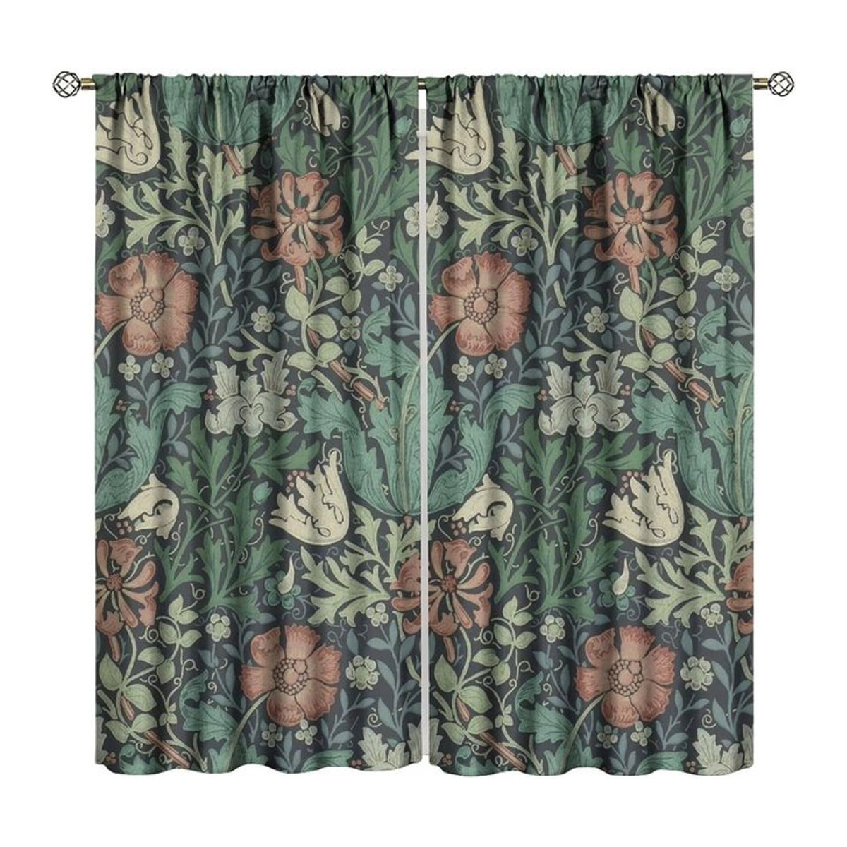 Verdunkelnde Fenstervorhänge im Vintage William Morris Blumenmuster von Tonnika Chen, Bohème Design für Wohnzimmer und Schlafzimmer, B: 100 cm, H: 70 cm - Bild 1