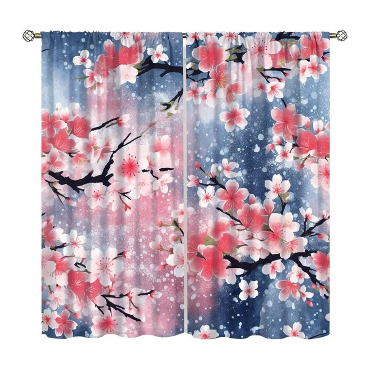 Verdunkelnde Kirschblütenvorhänge im orientalischen Stil mit rosa Pflaumenzweigen von Tonnika Chen, Breite: 100 cm, Höhe: 70 cm - Bild 1