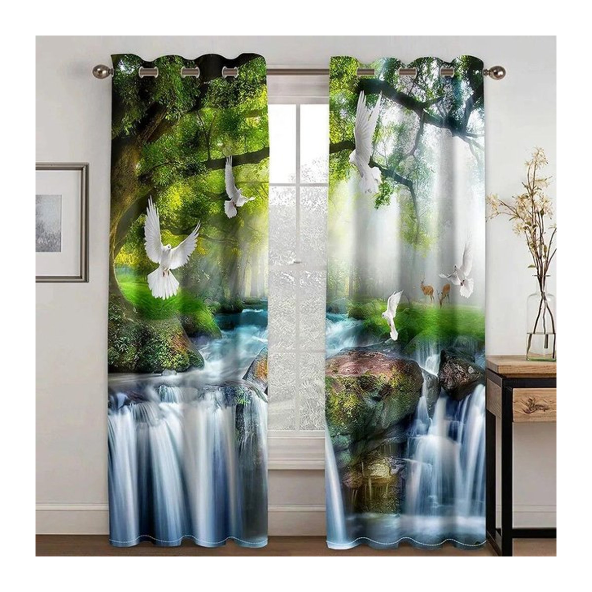 Verdunkelungsvorhänge Gebirgsbäche Wasserfall Natur Motiv für Wohnzimmer und Schlafzimmer, 2er Set, Breite: 50 cm, Höhe: 130 cm - Bild 1