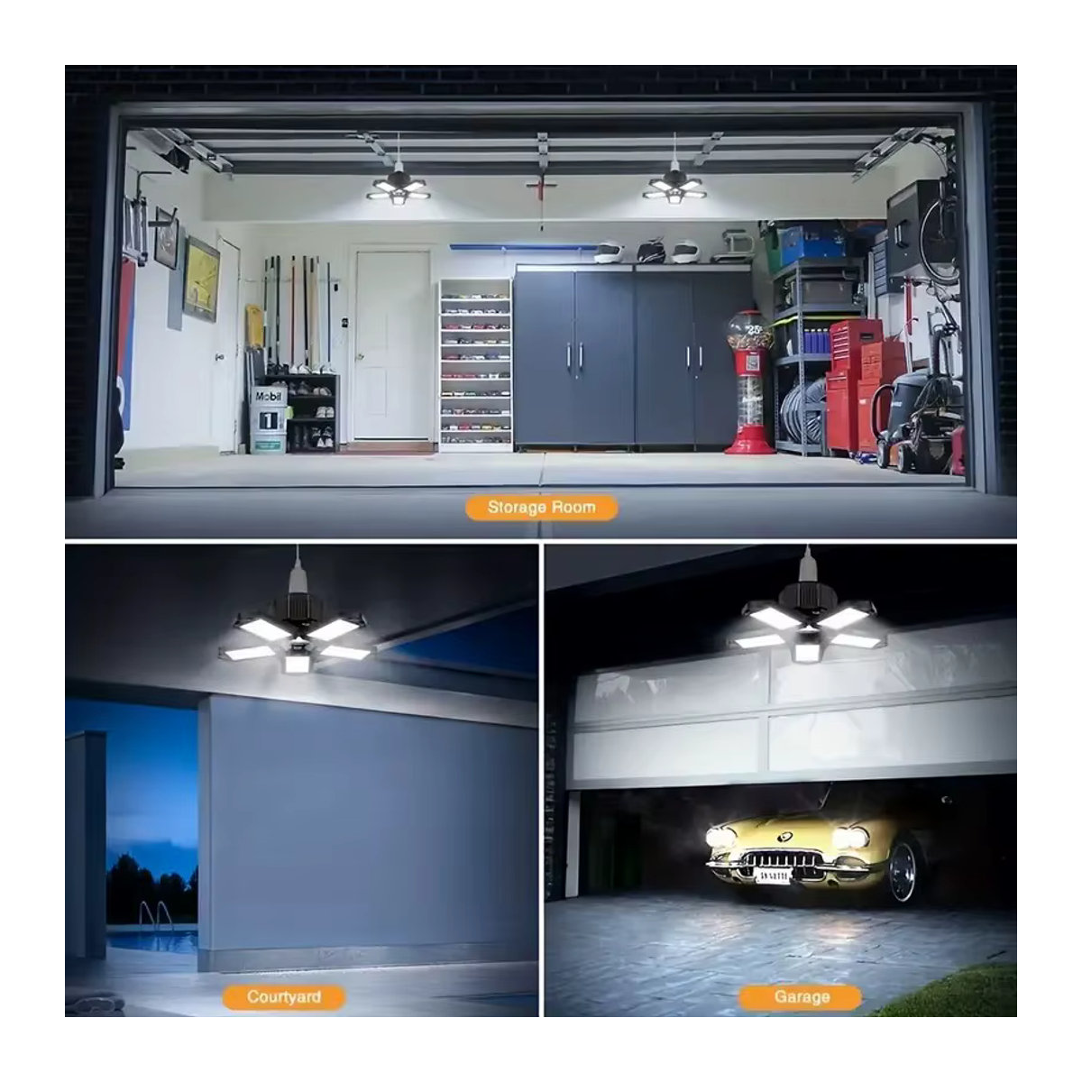 Verstellbare Garagenleuchte für Werkstatt und Industrie mit E26/E27 Fassung als Decken-Arbeitslampe - Bild 2