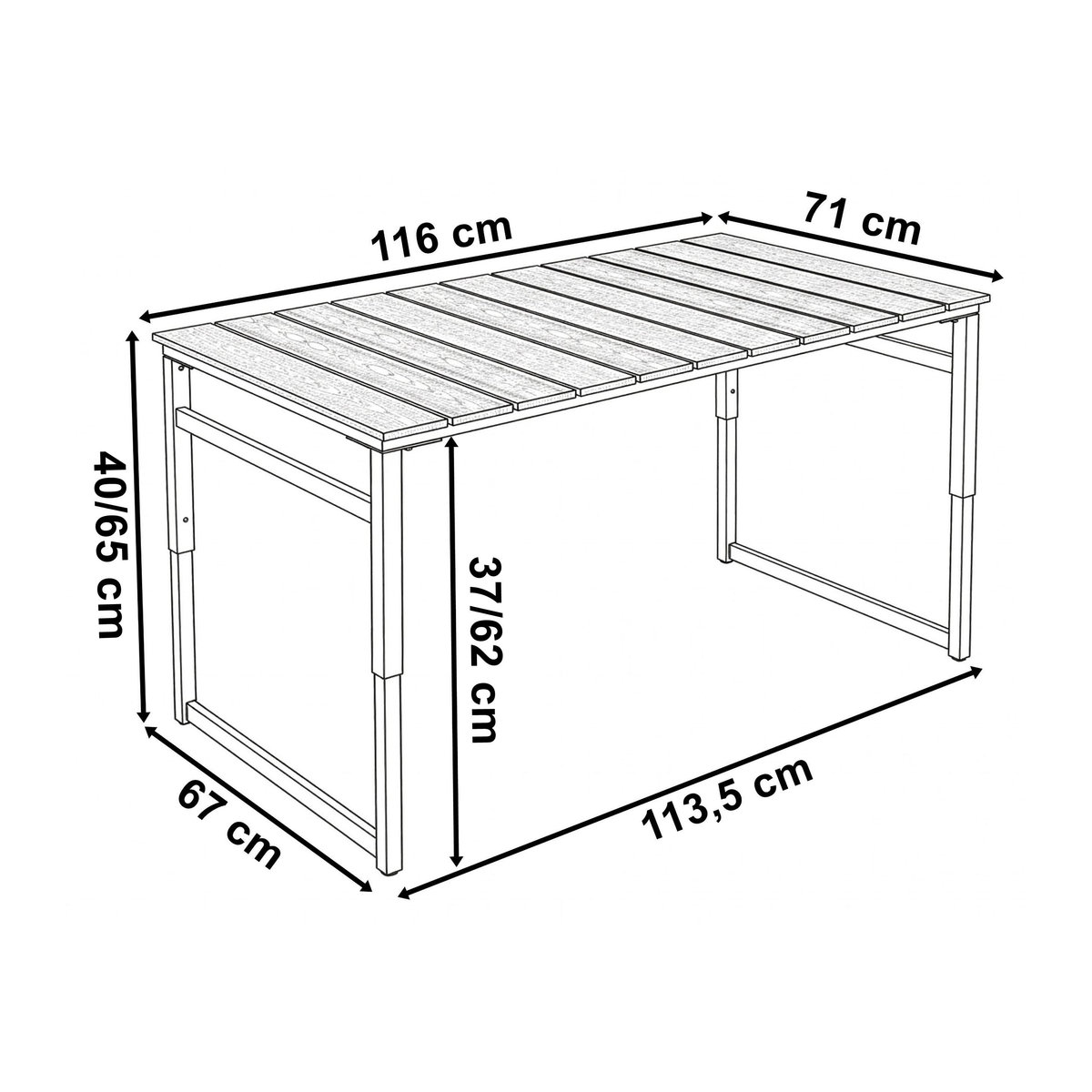 Verstellbarer 2-in-1 Gartentisch und Couchtisch Aristo in Schwarz - Bild 3
