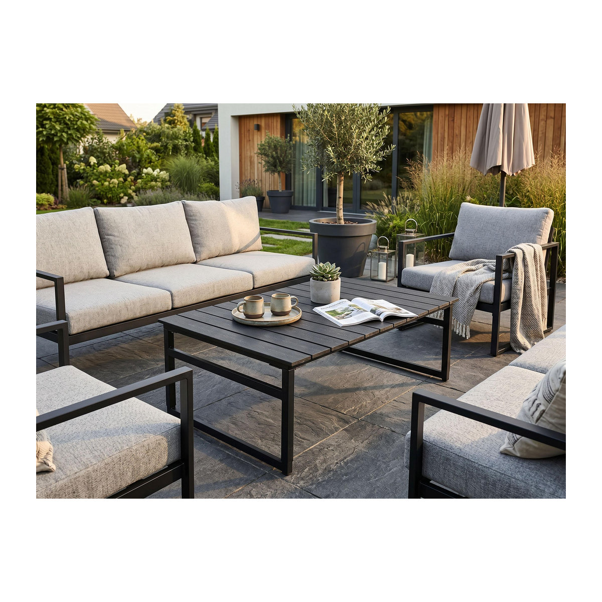 Verstellbarer 2-in-1 Gartentisch und Couchtisch Aristo in Schwarz - Bild 4
