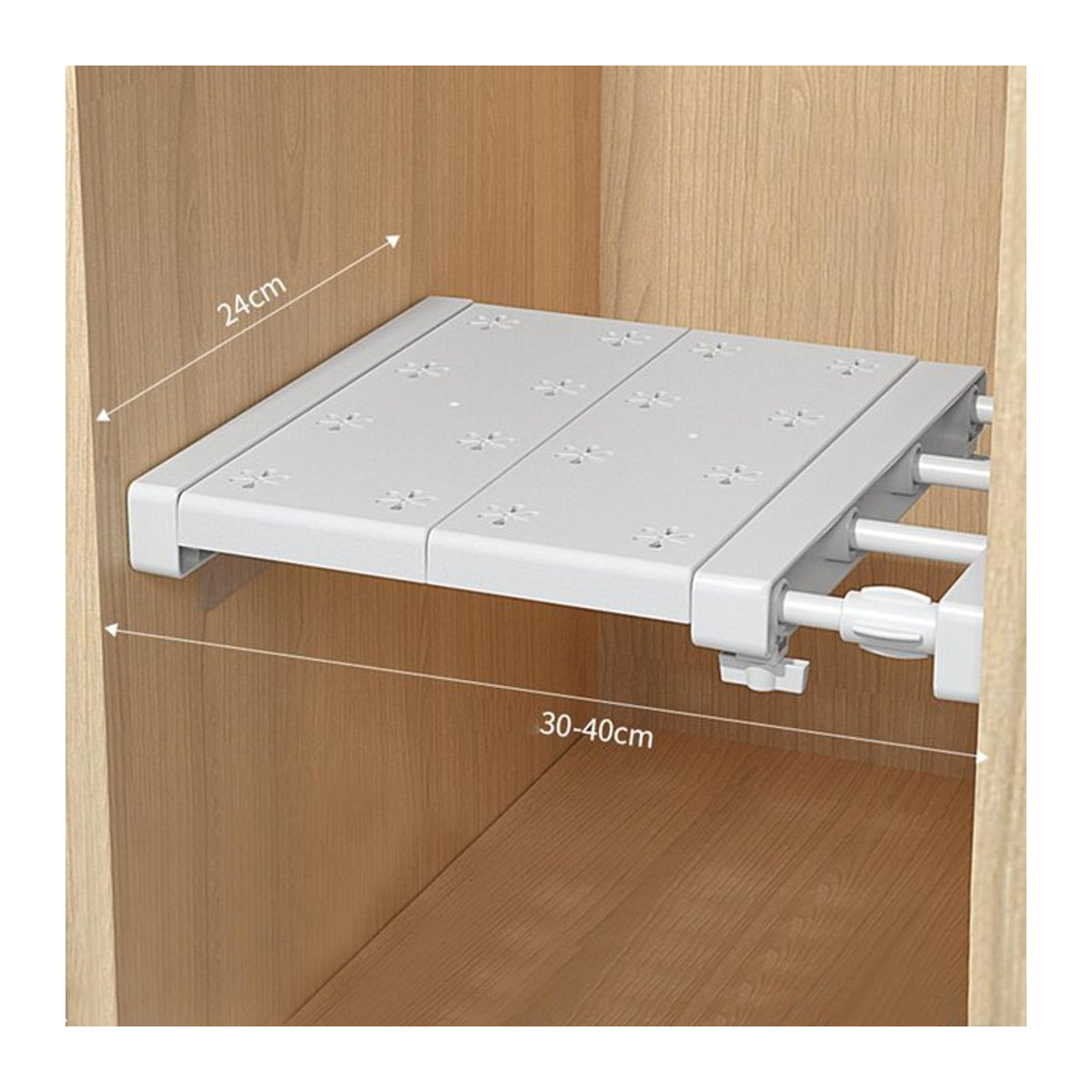 Verstellbares Schrankregal in Weiß als platzsparender Organizer aus Kunststoff und Stahlrohr für Küche und Schrank - Bild 1
