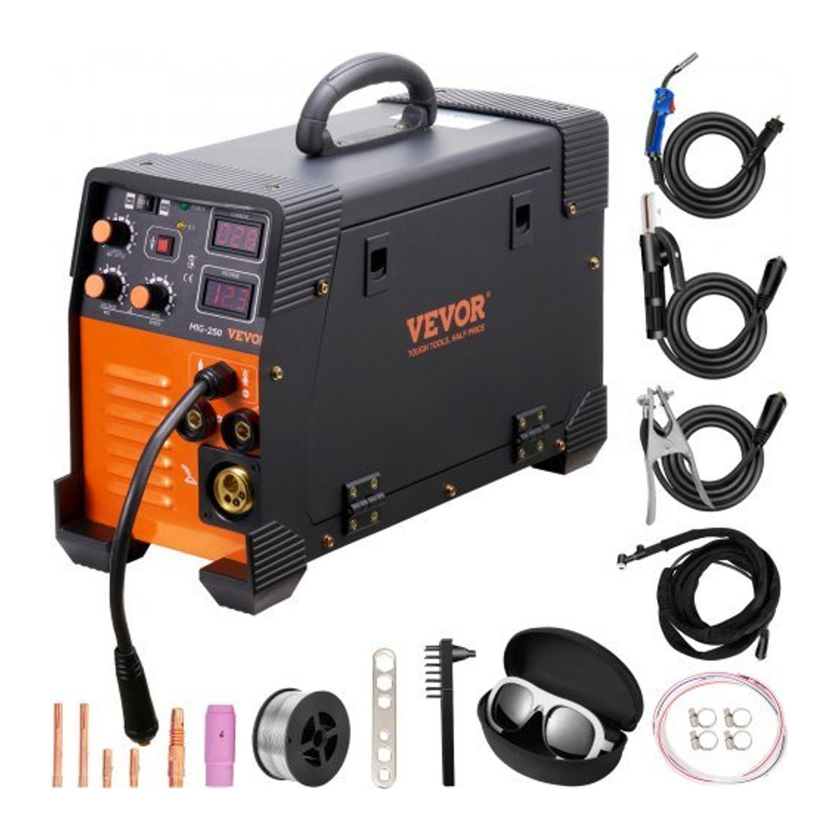 VEVOR 3 in 1 Schweißgerät MIG/MMA/TIG mit IGBT-Technologie, 50-250 A, für Fülldrahtschweißen (0,8 mm & 1 mm) mit 2,2-12 m/min Drahtgeschwindigkeit, 5,6 kVA - Bild 1