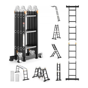 VEVOR Mehrzweckleiter 7-in-1 Multifunktionsleiter als A-Rahmen mit 3 Stufen und Gerüstbrett, Teleskopleiter in Schwarz, Tragkraft 150 kg